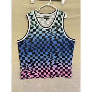 No Boundaries Shirt Mens 3XL Blue Pink Black Checkerboard Tank Mesh Athletic